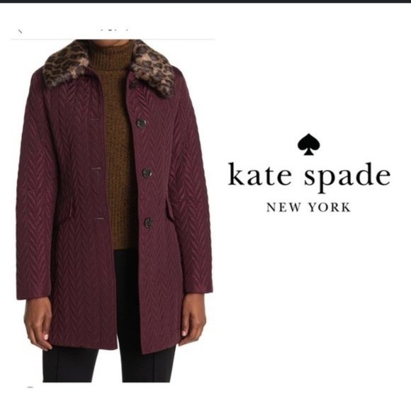 kate spade Jackets & Blazers - Kate Spade Jacket. Never worn Burgandy w/ faux fur detachable collar. XL